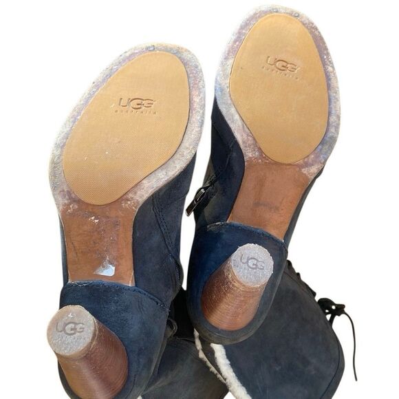 Ugg Camille Oil Rubbed Leather Lace Up Knee High Heeled Boots Black Size 11 5488 - Picture 8 of 11